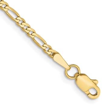 10k Yellow Gold 2.2mm Flat Figaro Link Bracelet