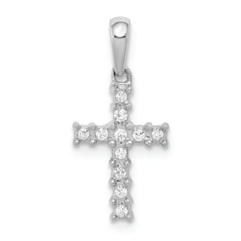 Rhodium Over 14K White Gold 1/20ct. Diamond Latin Cross Pendant