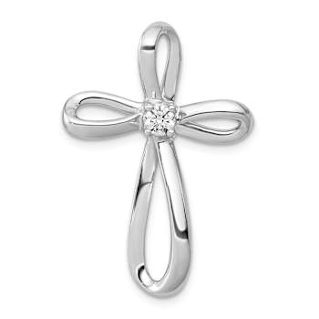 Rhodium Over 14k White Gold Diamond Cross Chain Slide Pendant