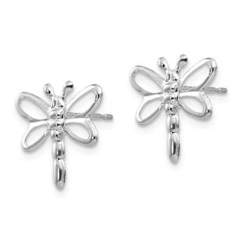 Rhodium Over 14k White Gold Children's Polished Dragonfly Stud Earrings