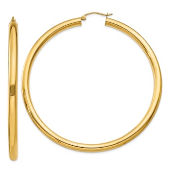 14k Yellow Gold Polished 2 9/16" Tube Hoop Earrings