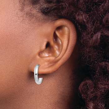 Polished J-Hoop Earrings In 10K White Gold