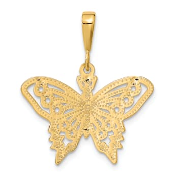 14k Yellow Gold Diamond-Cut and Brushed Butterfly Pendant
