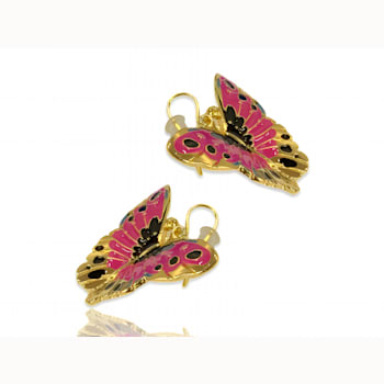 3 Pack Gold Tone White, Yellow and Pink Enamel Butterfly Earrings