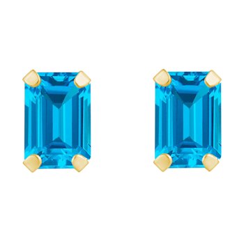 6x4mm Emerald Cut Blue Topaz 10k Yellow Gold Stud Earrings