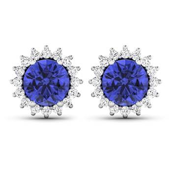 1.44ctw 14K White Gold Tanzanite and White Diamond Halo Earrings