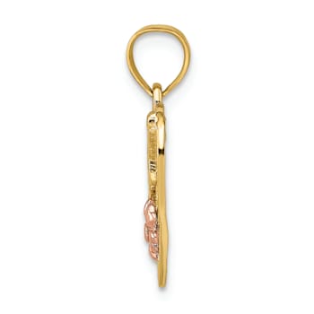 14K Tri-color Gold Number 1 WIFE In Heart with Flower Charm
