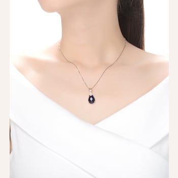 Sapphire Color CZ Teardrop Pendant In 18K Rose Gold Over Sterling Silver