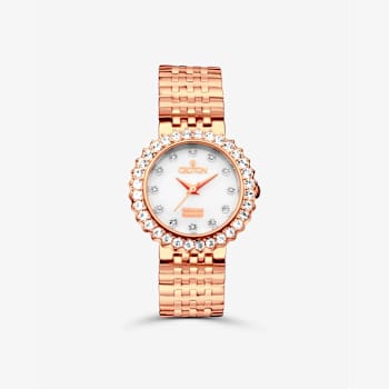 Croton Rose Tone Round Mother Of Pearl Dial Watch with Diamond Markers