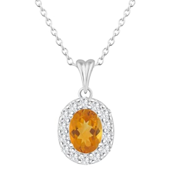 8x6mm Oval Citrine and White Topaz Accent Rhodium Over Sterling Silver
Halo Pendant w/Chain