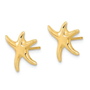 14k Yellow Gold Polished Starfish Stud Earrings