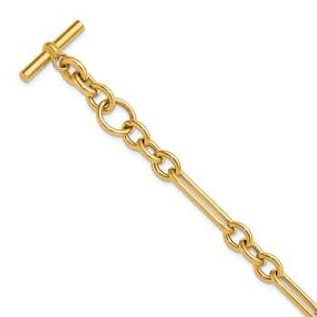 14K Yellow Gold Paperclip and Round Link 8 inch Toggle Bracelet