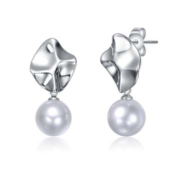 Abstract Pearl Simulant Drop Earrings In White Rhodium Over Brass