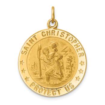 14k Yellow Gold Solid Polished and Satin Medium Round Saint Christopher
Medal Pendant