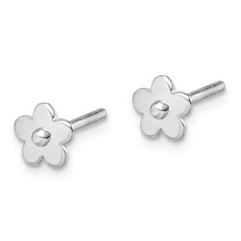 Rhodium Over Sterling Silver Flower Children's Post Earrings