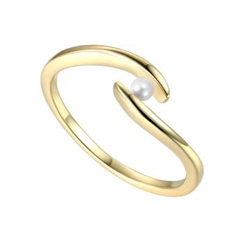 Freshwater Pearl Ocean Wave Stacking Ring In 14K Gold Over Sterling Silver
