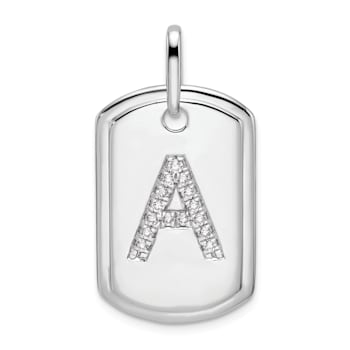 Rhodium Over 14k White Gold Diamond Initial A Dog Tag Charm