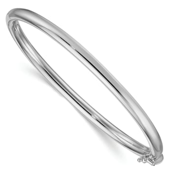 Rhodium Over Sterling Silver 4mm Tube Slip-on Bangle