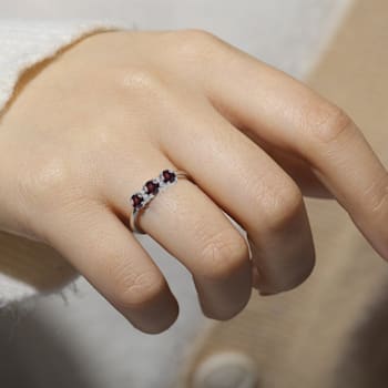 Garnet and Moissanite Sterling Silver 3-Stone Ring