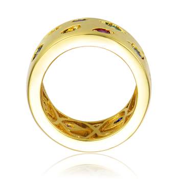 Multi-Color CZ Wide Band Ring In 14K Gold Over Brass