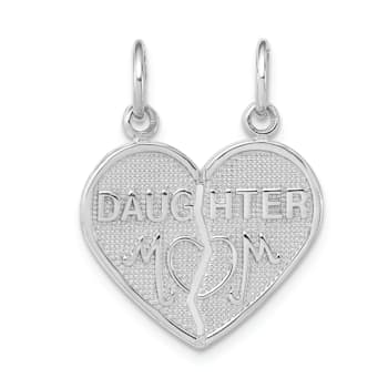 Rhodium Over 14K White Gold DAUGHTER-MOM Break-apart Heart Charm