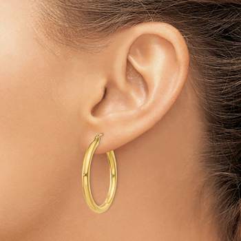 14k Yellow Gold Polished 1 3/16" Tube Hoop Earrings