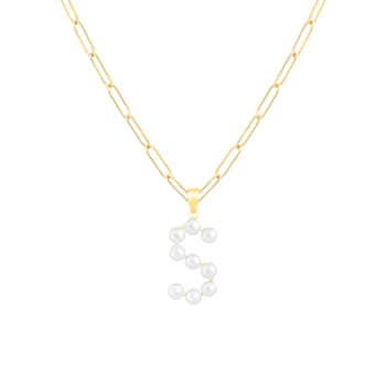 Letter S Initial Cultured Freshwater Pearl 18K Gold Over Sterling Silver
Pendant With  18" Chain