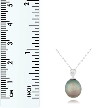 Black Cultured Tahitian Pearl and Diamond 14K White Gold Pendant 9-10mm