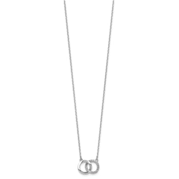 Rhodium Over Sterling Silver Cubic Zirconia Interlocking Ring Necklace
