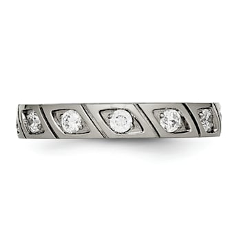 White Cubic Zirconia Titanium 4mm Men's Grooved Band Ring