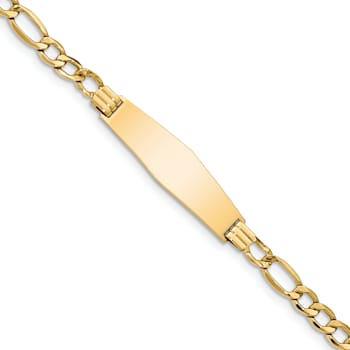 14k Yellow Gold Polished Soft Diamond Shape Figaro Link ID Bracelet