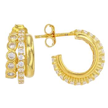 Modern CZ Multi-Hoop Earrings In 18K Gold Over Sterling Silver