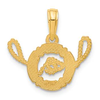 14k Yellow Gold Polished and Textured Life Preserver with Rope Pendant