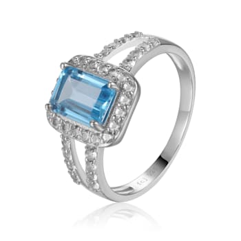 Blue Topaz with White Topaz Accents Sterling Silver Ring, 2.97ctw