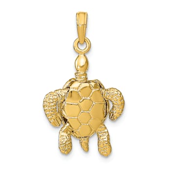 14k Yellow Gold Textured Sea Turtle with Moveable Head and Legs Pendant