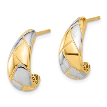 14k Yellow Gold and Rhodium Over 14k Yellow Gold 11/16" Polished
and Grooved J-Hoop Earrings