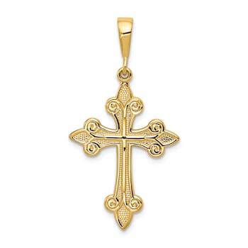 14k Yellow Gold Fleur De Lis Cross Pendant