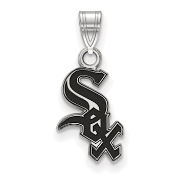 Rhodium Over Sterling Silver MLB Chicago White Sox LogoArt Enameled Pendant