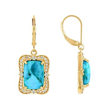 Turquoise And White Zircon Earrings In 18K Gold Over Sterling Silver 0.66ctw