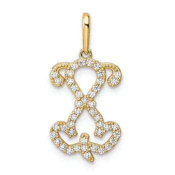 14k Yellow Gold Polished Cubic Zirconia Sitting Puppy Outline Pendant