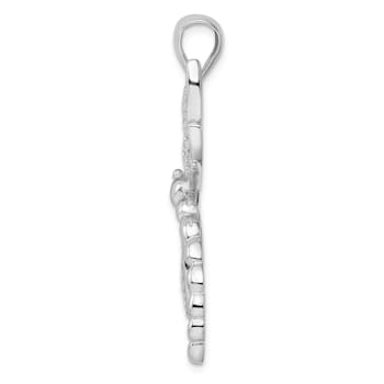 Rhodium Over Sterling Silver Polished and Textured Dragonfly Pendant