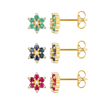 Green Emerald 18k Yellow Gold Over Sterling Silver Flower Earring Set
