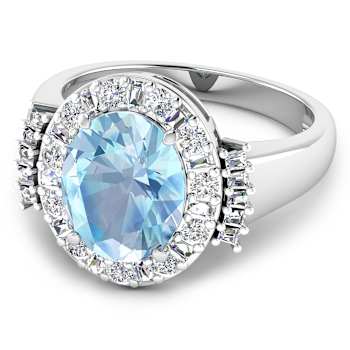 3.73ctw Blue Aquamarine and Diamond 14K White Gold Halo Ring
