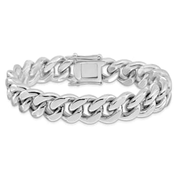 Rhodium Over Sterling Silver Curb Link Men's 8.5 Inch Bracelet