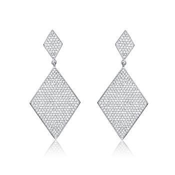 CZ Geometric Pave Drop Earrings In Sterling Silver
