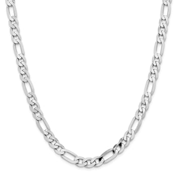 14K White Gold 7.5mm Flat Figaro Chain Necklace