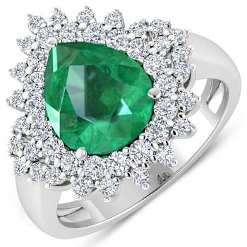 3.74ctw Green Emerald and Diamond 14K White Gold Halo Ring