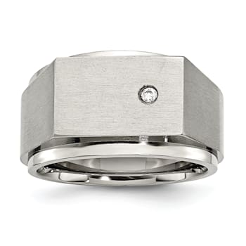 White Cubic Zirconia Stainless Steel Men's Signet Ring