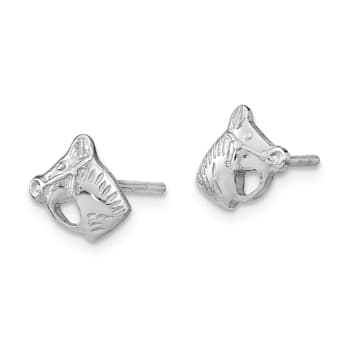 Rhodium Over Sterling Silver  Horse Head Children's Post Earrings