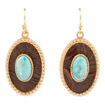 Barse Jewelry Composite Turquoise Rosette Leather & Gold Tone Dangle Earrings
